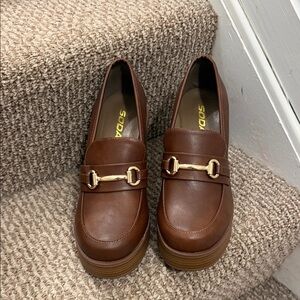 Soda Chestnut Brown Loafers with Gold Accent